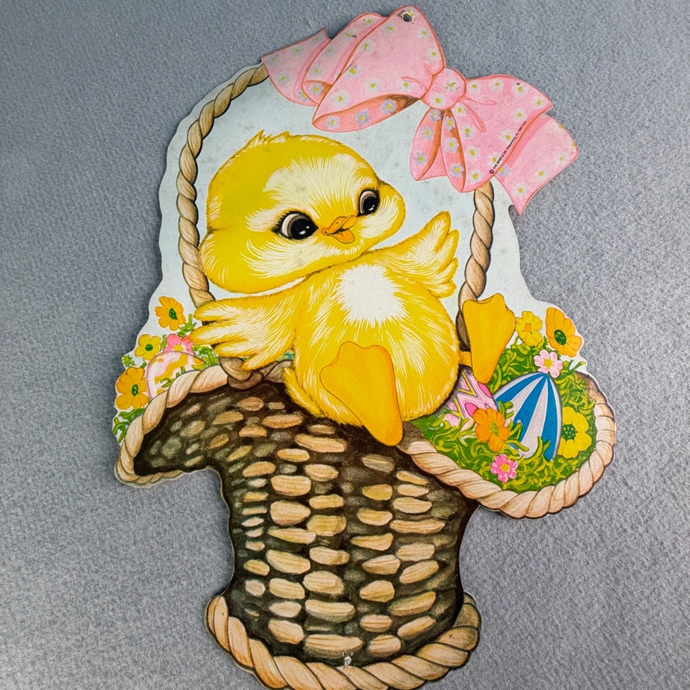 Vintage 1977 Beistle Spring Easter Chick In Basket 17" One Sided Diecut